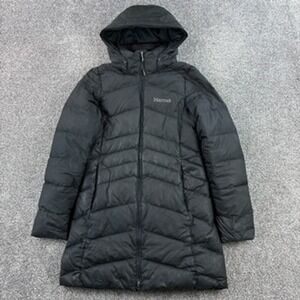 Marmot Montreal Coat Women's Small Black Down Puffer Jacket Hooded Zip Insulated